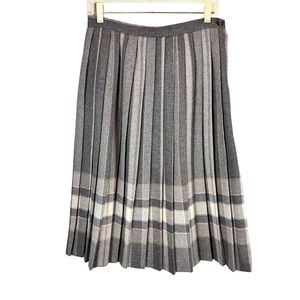Vintage Wool Skirt Pleated Gray Pink White Plaid Womens 10 Made in USA